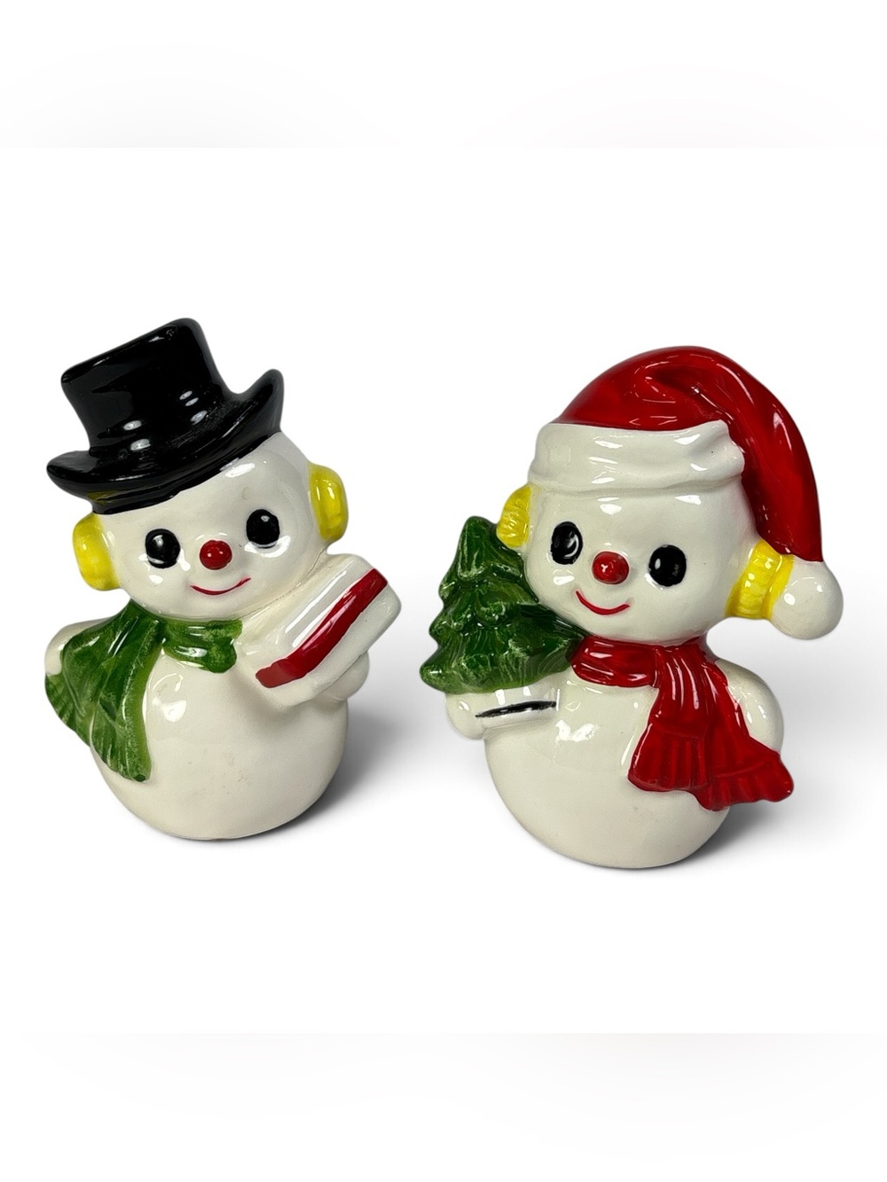 Vintage Lefton Japan 3" Snowman Salt Pepper Shakers Set Christmas Ceramic 1950s